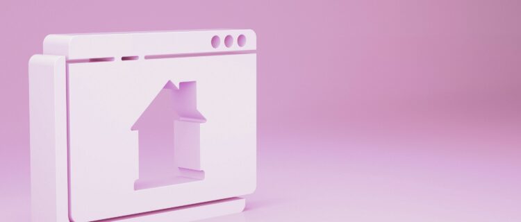 230601_Pink Online Real Estate House in Browser Icon Isolated on Pink Background_von valeriimingirov