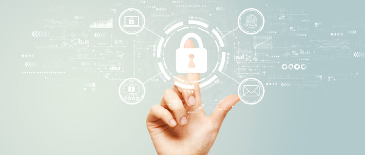 Internet network security concept with hand pressing a button